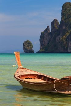 Long tailed boat in Koh Phi Phi island at day time, Thailand