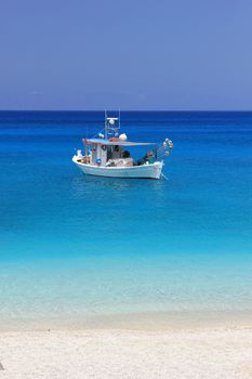 Fishing boat in the Ionian sea in Lefkada Greece