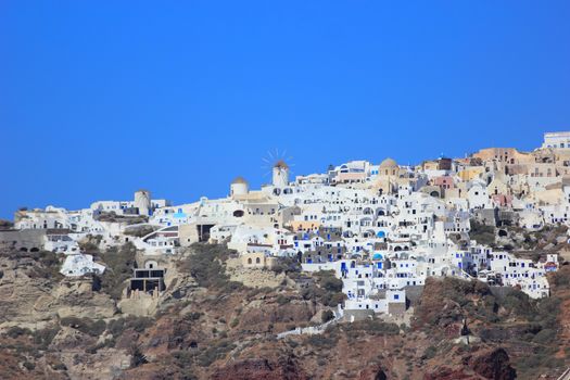 Overview on Oia on the island of Santorini in Greece