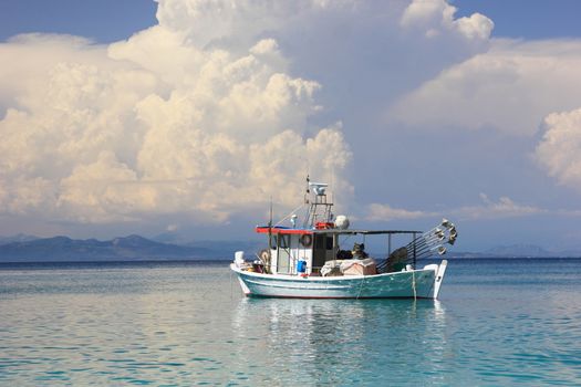 Fishing boat in the Ionian sea in Lefkada Greece