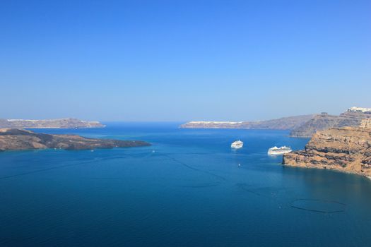Cruise ship in Santorini Greece - travel background