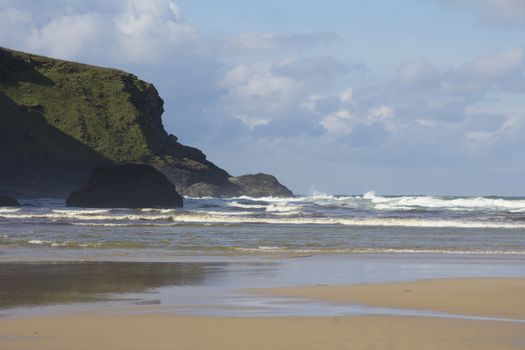 The tide on a windy day on Bedruthan beach, Cornwall