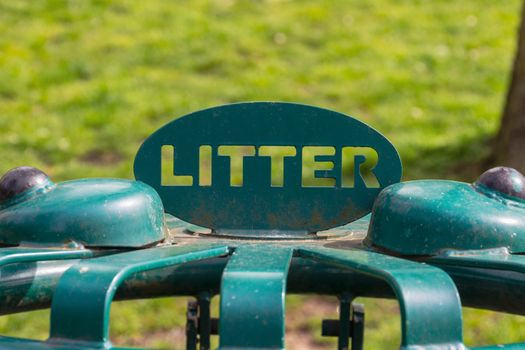 A public litter bin in  a London park