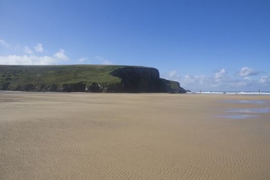 Empty expanse of Bedruthan beach, Cornwall