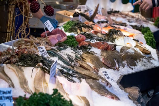 Seafood on sale at a market stall in London