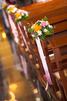 Beautiful flower Wedding the aisle in Church