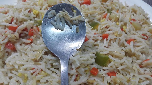 Basmati Rice Pulao or pulav with Peas, or vegetable rice using green peas also known as matar pulao background