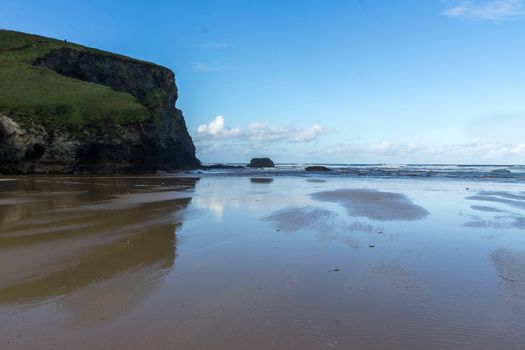 Sweeping vista of Mawgan Porth Beach, North Cornwall, England