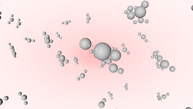 3d illustration of molecule model. Science background with chemical formulas against colored background