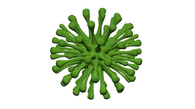 3D illustration of a virus particle. Closeup of a virus structure against clear background with copy space for text