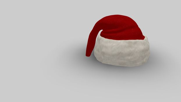 Christmas background with santa clause red hat isolated with copy space for text. Santa claus red cap with white pumpkin isolated on beautiful background