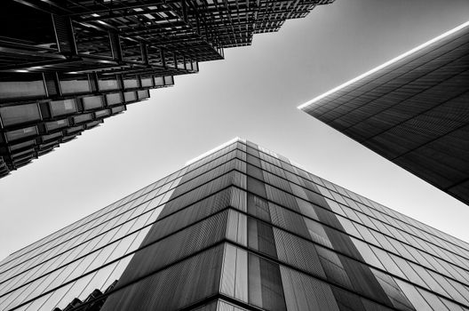 Black and white image of modern architecture