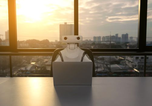 Robot computers in the office Business RPA Robotic Process Automation