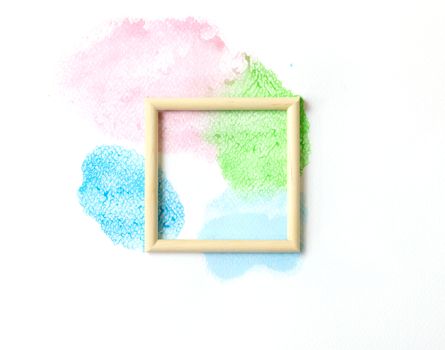 Watercolor beautiful background with wood frame