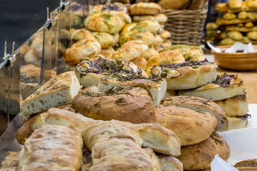 Artisan bread on sale on a market stall in London