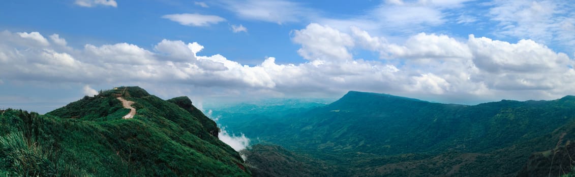 Panorama views valley mountain and sky rainy season