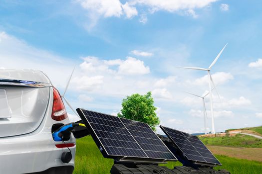 EV Car or electric power car and solar cells for electricity generation