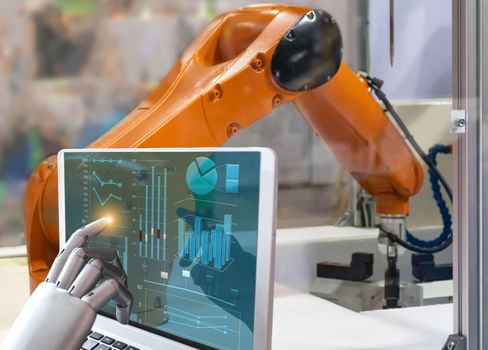 Technology robot finger touch screen computer Industrial system check