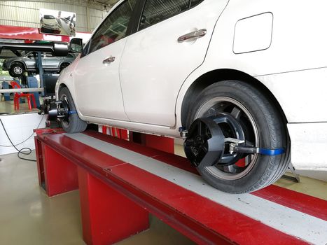 The car checks the wheel sensors on for wheels alignment