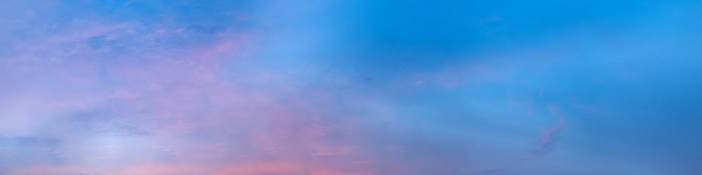 Vibrant panorama sky on twilight time. Beautiful cirrus cloud. Panoramic image