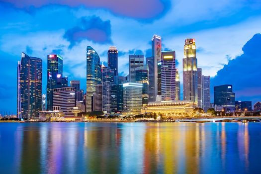 Singapore financial district skyline at Marina bay on twilight time, Singapore city, South east asia.