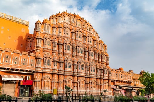 Hawa Mahal on a sunny day, Jaipur, Rajasthan, India. An UNESCO World heritage. Beautiful window architectural element.