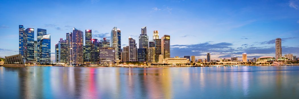 Singapore financial district skyline at Marina bay on twilight time, Singapore city, South east asia.