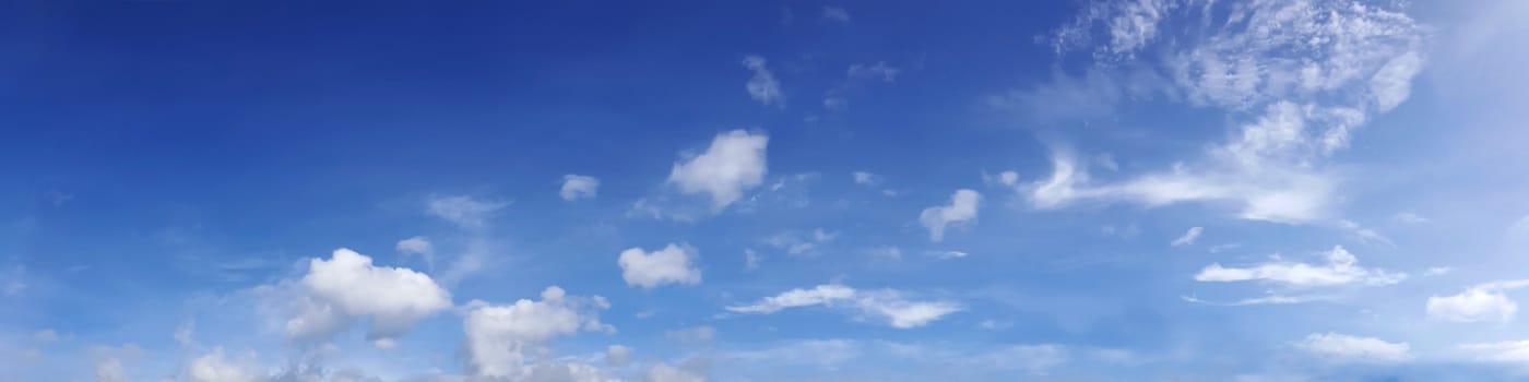 Vibrant color panoramic sky with cloud on a sunny day. Beautiful cirrus cloud. Panorama high resolution photograph.