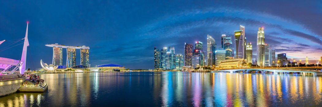 Singapore financial district skyline at Marina bay on twilight time, Singapore city, South east asia.