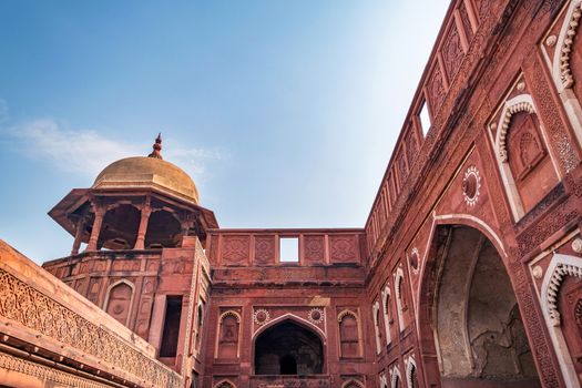 Agra Fort in Agra, Uttar Pradesh, India. UNESCO world heritage. Agra Fort designed and built by the great Mughal ruler Akbar, in about 1565 A.D.