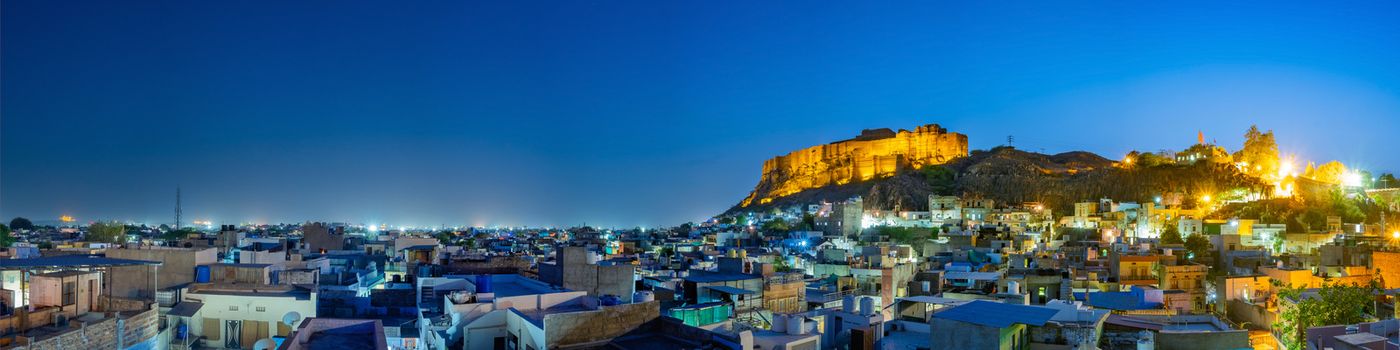 Panoramic view of Mehrangarh fort at Jodhpur on evening time, Rajasthan, India. An UNESCO World herritage.