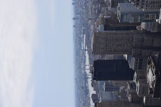 New York Manhattan skyline from Top of the Rock observation deck, panoramic view in a sunny day on NY City