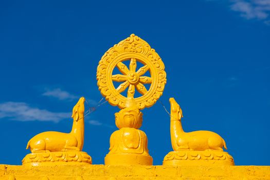 Buddhist Wheel of the Law. Kungri Monastery, Pin Valley, Himachal Pradesh, India