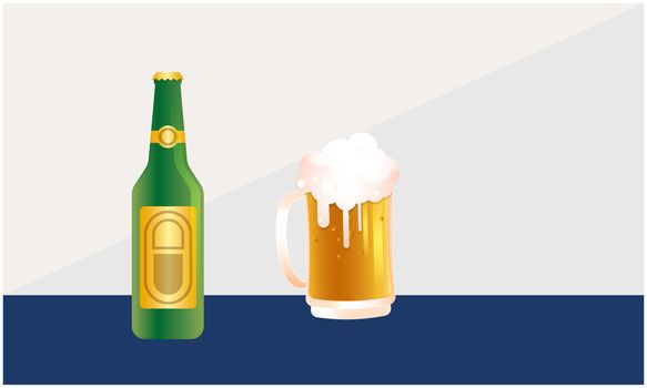 mock up illustration of beer bottle and mugs