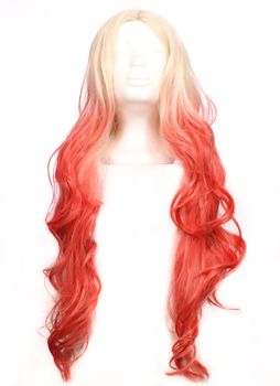 Blond and Orange Ombre Wig on Mannequin head, White Background