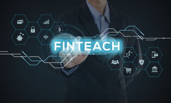 Fintech web computer future of financial technology concept.
