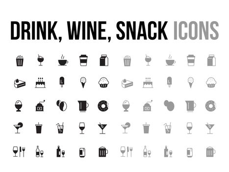 Drink, wine, snack  vector icon collection - app and mobile web responsive	
