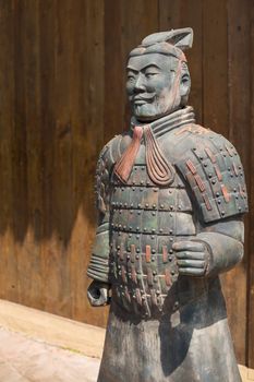Terracotta army soldier statue replica in a street of Anren, Sichuan Province, China