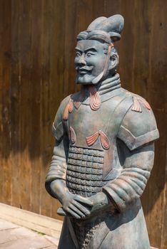 Terracotta army soldier statue replica in a street of Anren, Sichuan Province, China