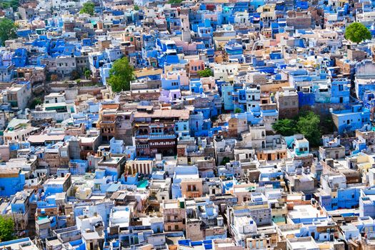 Aerial view of Jodhpur city, Rajasthan, India. The famous blue city, seen from Mehrangarh fort.