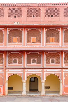 Jaipur city palace in Jaipur city, Rajasthan, India. An UNESCO world heritage know as beautiful pink color architectural elements. A famous destination in India.