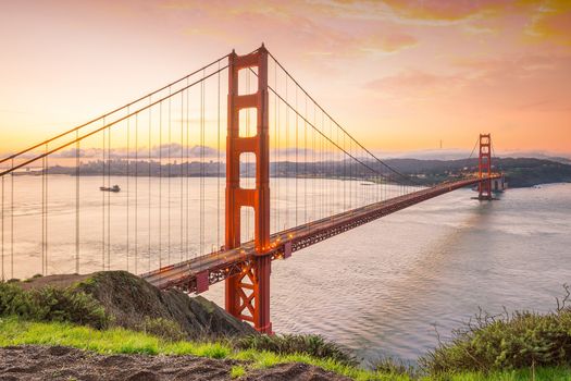 Famous Golden Gate Bridge, San Francisco at sunset, USA