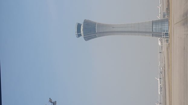 Beijing, China - Apr 23, 2019. Control Tower at terminal 3 of Beijing Capital International Airport (PEK), China.