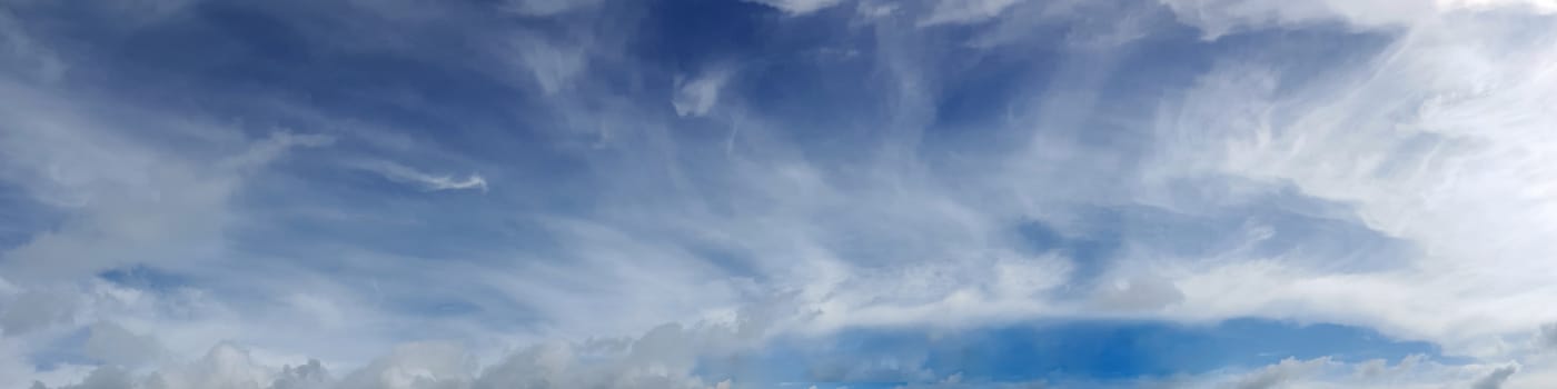 Vibrant color panoramic sky with cloud on a cloudy day. Beautiful cirrus cloud.