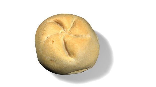 Homemade bread isolated on a white background. Closeup view of bread roll with shadow under light.