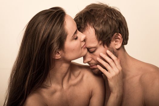 couple in love woman and man kissing date sex lovers. High quality photo