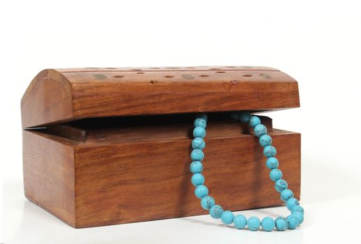 Jewelry Box With turquoise Necklace On White Background