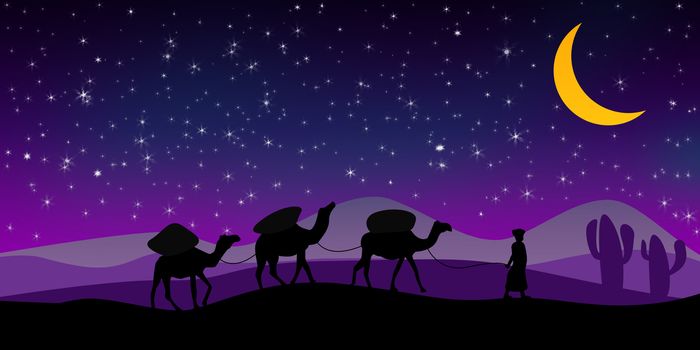 Camel silhouette on the desert, 3D rendering