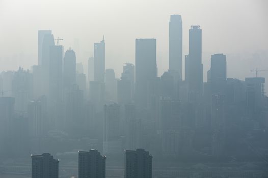 Chongqing skyline aerial view in fog, China