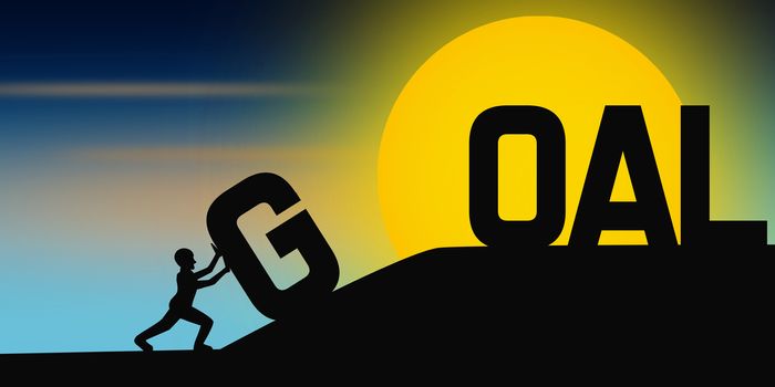 Silhouette of human to form the word goal, 3D rendering
